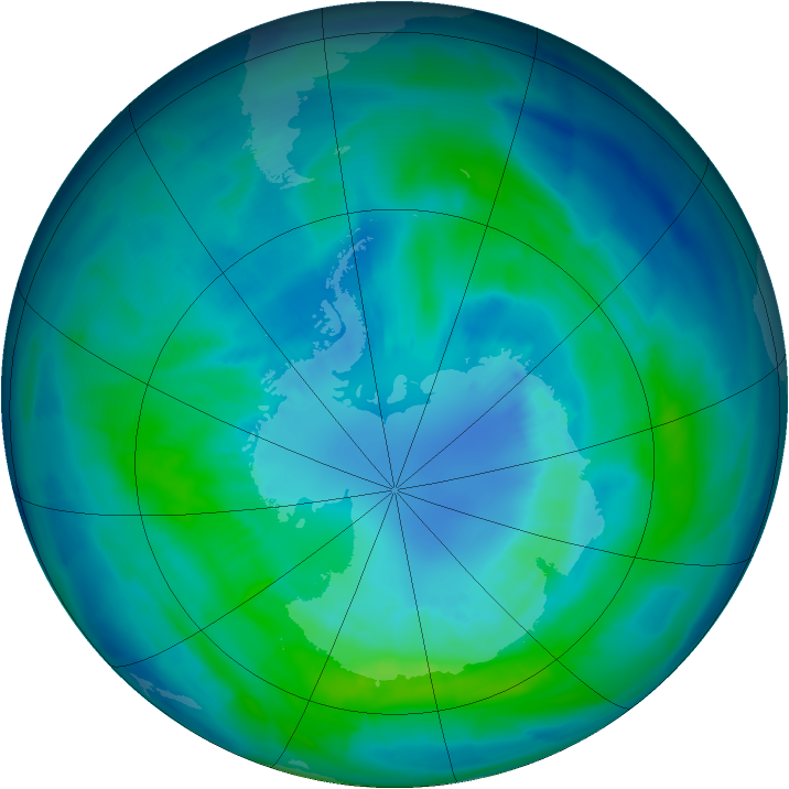 Antarctic ozone map for 07 April 2015